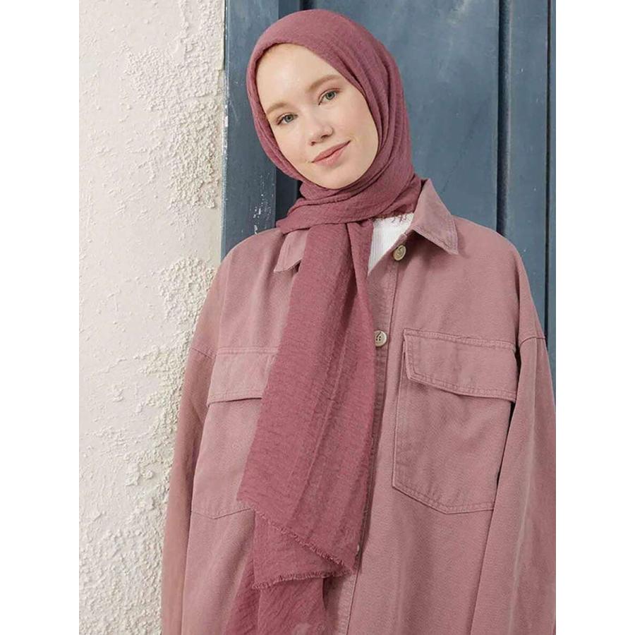 アクセサリー レディース スカーフ 1個 プレーンなムスリム アラビア風リネンバブルカジュアルヘッドスカーフ 暖かいスカーフ、モス