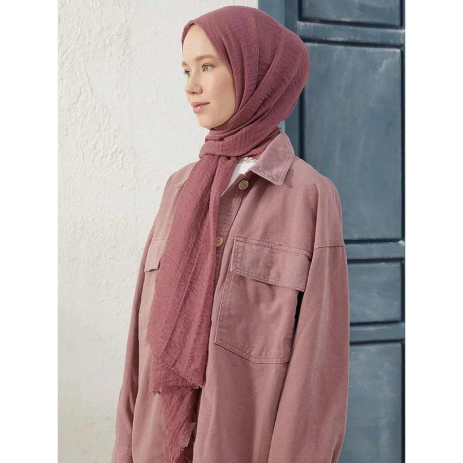 アクセサリー レディース スカーフ 1個 プレーンなムスリム アラビア風リネンバブルカジュアルヘッドスカーフ 暖かいスカーフ、モス - 画像 (2)