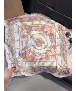 アクセサリー レディース スカーフ 1個 フェイクシルク金属チェーン プリント バンダナ レディース用、多目的スカーフ/ヘッドラッ