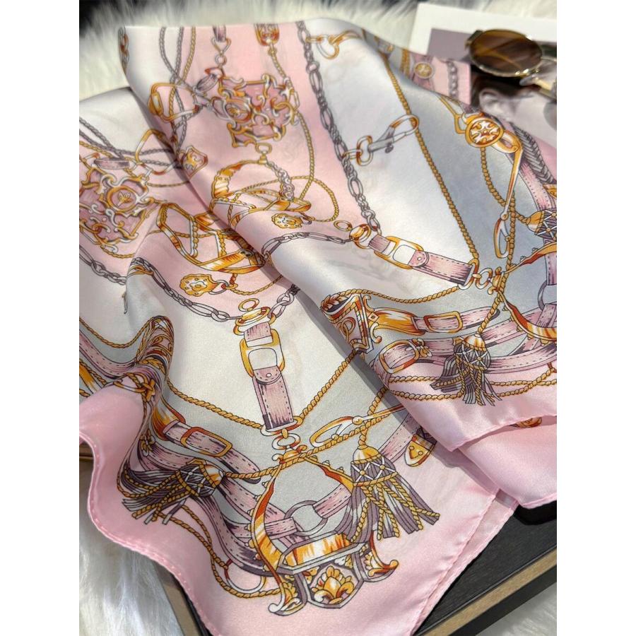 アクセサリー レディース スカーフ 1個 フェイクシルク金属チェーン プリント バンダナ レディース用、多目的スカーフ/ヘッドラッ - 画像 (2)