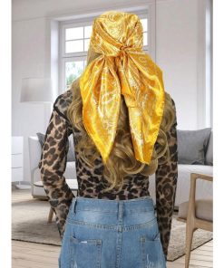 アクセサリー レディース スカーフ 1枚 イエロー ペイズリー柄 スクエアスカーフ、ファッション アウトドア ヘアバン