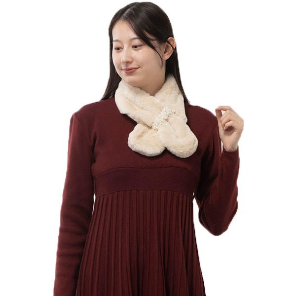 STYLEBLOCK ティペット マフラー パール付き 無地 レディース - 画像 (2)