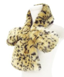 キャセリーニ casselini フェイクファーティペット マフラー リボンモチーフ ヒョウ柄 レオパード 茶 ブラウン /MN10 レディース