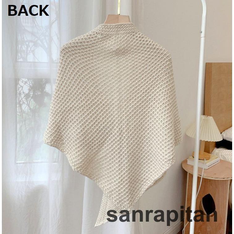 ストール ショール スカーフ ポンチョ 羽織り 肩掛け レディース ニット かぎ針編み 大判 UV 紫外線 冷房対策 チェーン - 画像 (7)